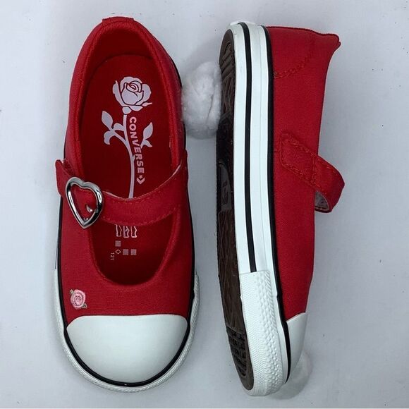 New! Chuck Taylor All Star Dainty Mary Jane Red Textile Ballet Infant Shoes Sz 9 - Picture 2 of 9
